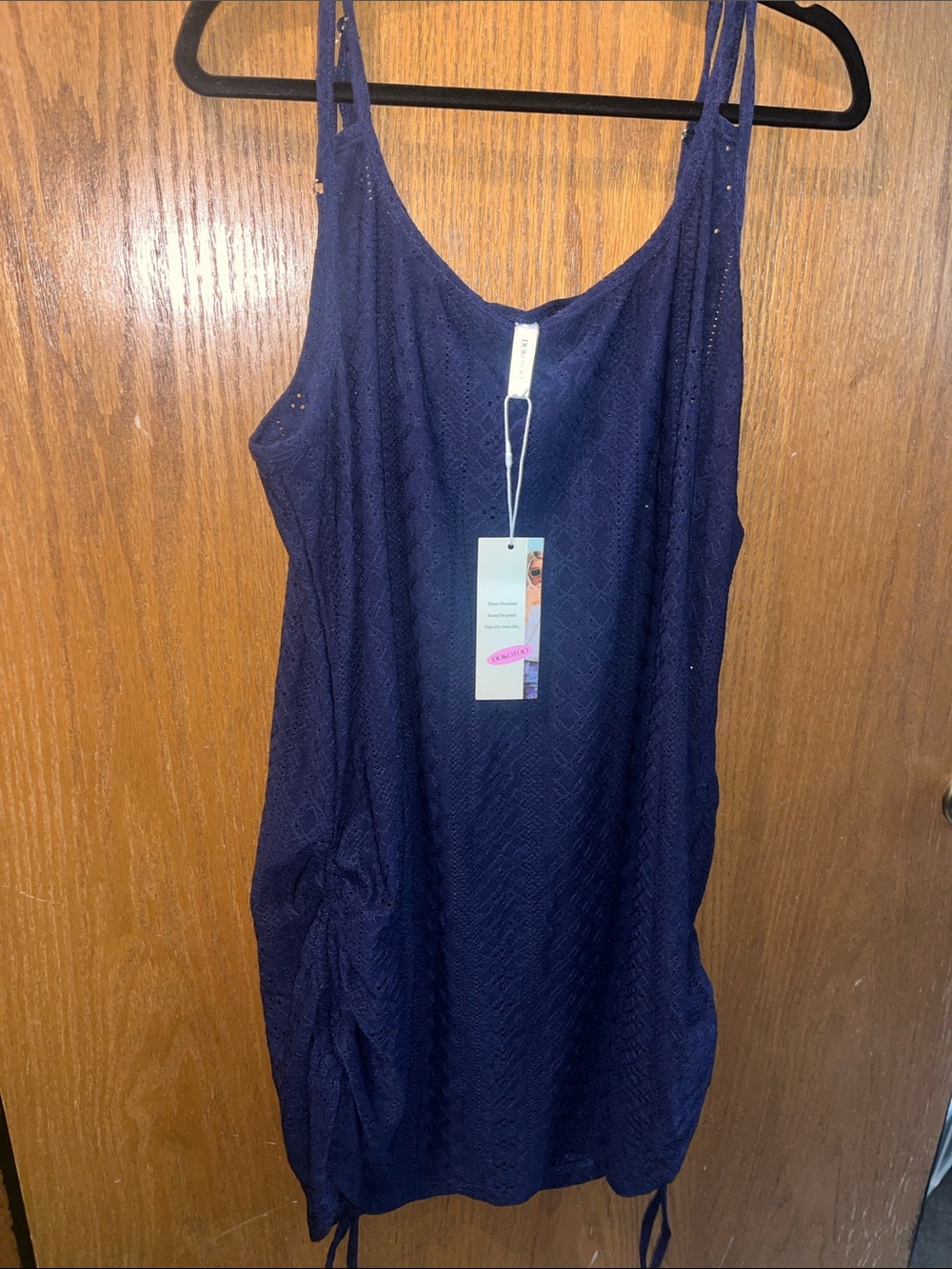 Navy Sleeveless Swim Coverup Dress with Adjustable Side Ties